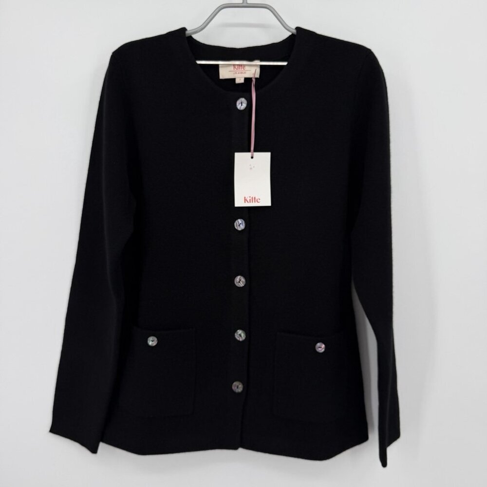 Kilte Collection Black Jane Jacket 2/M 100% Washable Cashmere Cardigan Sweater